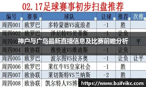 神户与广岛最新直播信息及比赛前瞻分析